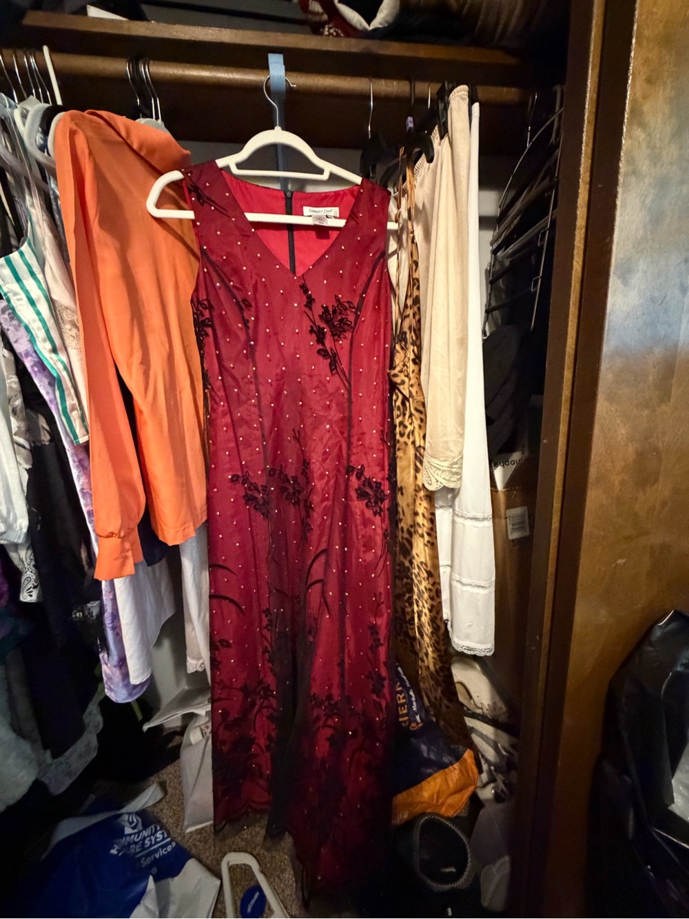 Vintage 90s Coldwater Creek Whimsigoth Velvet Mesh Maxi Dress Red Black